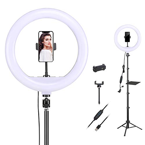 ZOMEi Anillo de Luz LED Fotografia de 30cm, 3 Colores Regulables, con Trípode de 168cm, Soporte de teléfono y Enchufe USB para Maquillaje, manicura, salón de Tatuajes, fotografía, Selfie y Youtube