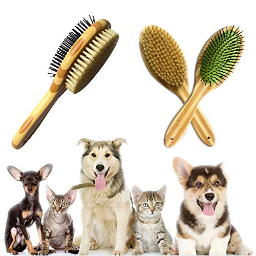 ZoneYan Cepillo para Perros Bambú, Peine Profesional para Mascotas Bambú, Cepillo para Mascotas, Masaje de Perro y Gato, Limpieza Cosmética, Doble Cara