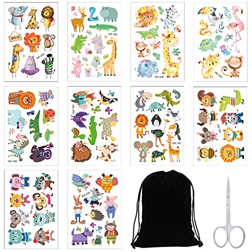 Zoo Tatuajes De Animales 10 Hojas Tatuajes Temporales con Temática Animal Body Art Tatuajes a Prueba De Agua para Niños Sirena Tatuajes Infantiles Tatoos Tatuajes Pegatinas para piñata (1)