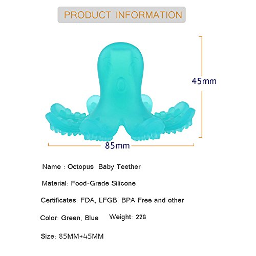 ZOSHING Mordedor Bebé,Anillo de Dentición,Pulpo Juguete y el 100% BPA de Silicona de Mordedor Gratis (Verde)