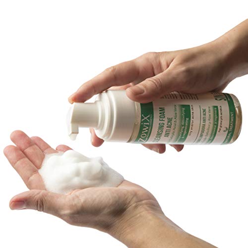 ZOWIX Antiacne en Espuma Limpiadora. Foam purificante suave contra el acne facial. Limpia, desintoxica y ayuda a eliminar espinillas, puntos negros y granos. 150 ml.