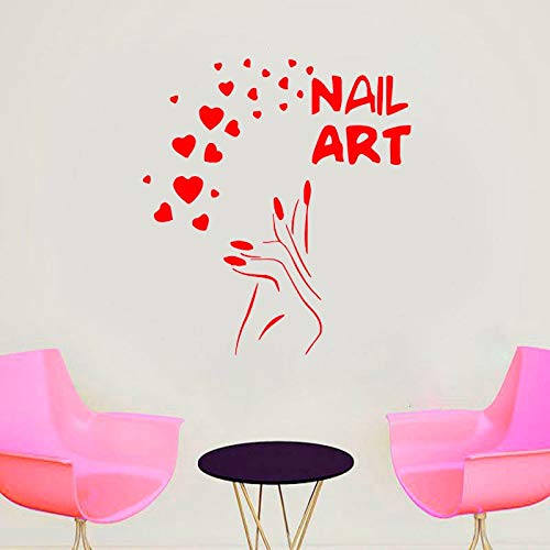 zqyjhkou Nails Art Window Decals Love Beauty Salon Mujer Manos Etiqueta de la Pared Vinilo Interior Manicura Diseño Decoración Mural Extraíble75x82cm