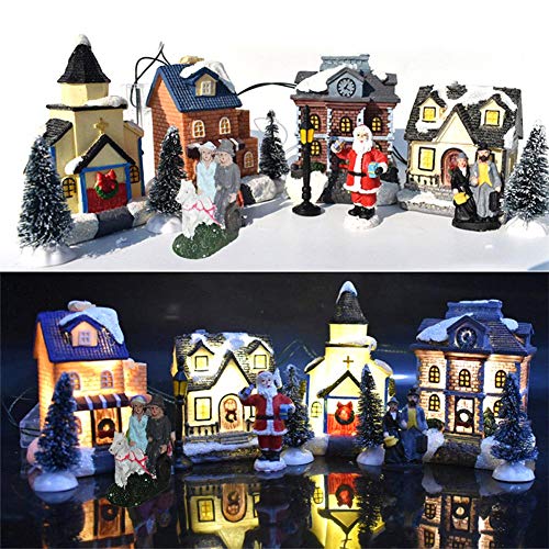 ZQYX Casas de Pueblo de Invierno de Navidad, 10 Piezas - Casas de Figuras de Navidad Juegos de construcción de Pueblo, con luz LED, Accesorios de Figuras de Navidad Adornos de Mesa