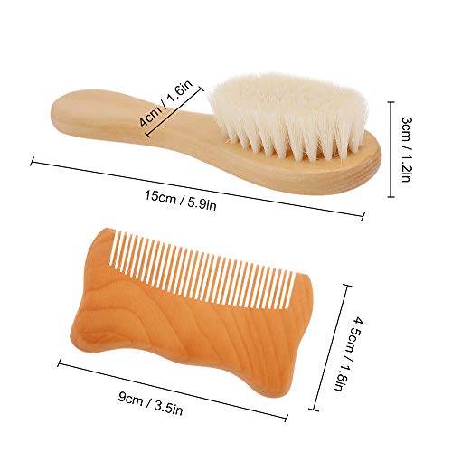 zroven 2 unids/set Cepillo de Pelo de Bebé Peine Lana Natural Cepillo de Pelo de Madera Recién Nacido Peine Infantil Cabeza Masajeador Kit de Aseo de Bebé