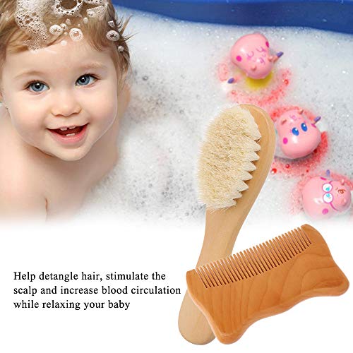 zroven 2 unids/set Cepillo de Pelo de Bebé Peine Lana Natural Cepillo de Pelo de Madera Recién Nacido Peine Infantil Cabeza Masajeador Kit de Aseo de Bebé