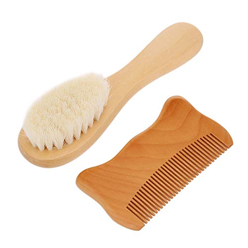 zroven 2 unids/set Cepillo de Pelo de Bebé Peine Lana Natural Cepillo de Pelo de Madera Recién Nacido Peine Infantil Cabeza Masajeador Kit de Aseo de Bebé