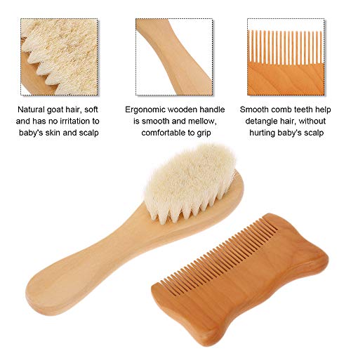 zroven 2 unids/set Cepillo de Pelo de Bebé Peine Lana Natural Cepillo de Pelo de Madera Recién Nacido Peine Infantil Cabeza Masajeador Kit de Aseo de Bebé