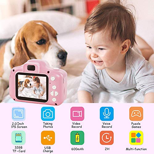 ZStarlite Cámara Digital para Niños, 1080P 2.0"HD Selfie Video Cámara Infantil, Regalos Ideales para Niños Niñas de 3-10 Años, con Tarjeta TF 32 GB, Lector de Tarjetas (Rosa)