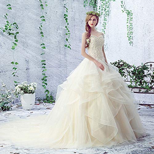 Ztmyqp Blanco Sexy Tube Top Tutu Trailing Vestido de Novia Rhinestone Lace BackgroundA, s