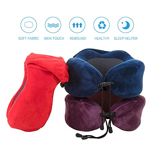 ZUEN Almohada De Viaje Almohada En Forma De U, De Espuma De Memoria Lenta Recuperación En Forma De U Almohada Higroscópico Y Curva De Doble Arco Transpirable Soporte 3D Cuello Almohada,Azul