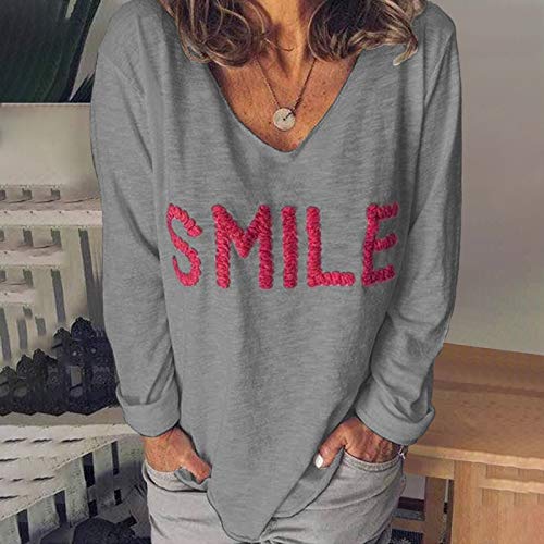 ZWH 2019 transfronteriza Europa AliExpress Wish Sra Carta Informal de otoño e Invierno de Las Mujeres Bordadas Manga Larga (Color : Grey, Size : 2XL)