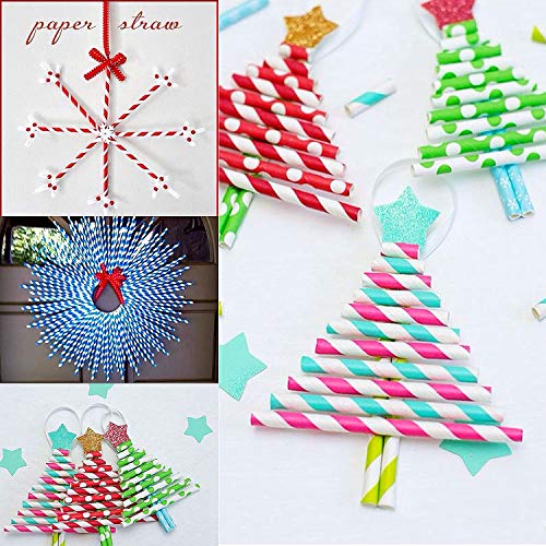 ZWOOS 200 Pcs Pajitas de Papel, Pajitas de Papel Biodegradables para Fiestas Navideñas, Cumpleaños, Bodas,Celebraciones(8 Colores)