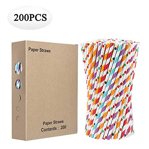 ZWOOS 200 Pcs Pajitas de Papel, Pajitas de Papel Biodegradables para Fiestas Navideñas, Cumpleaños, Bodas,Celebraciones(8 Colores)