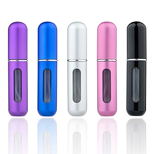 ZWOOS Atomizador Perfume Recargable, 5 Pieza Atomizador del Perfume, 5ml Botella Vacío Pulverizador Viaje en Bolso, Bomba Recargable Perfume Spray Frasco