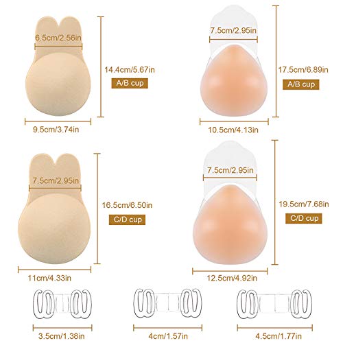 ZWOOS Sujetador Invisible Adhesivo Push Up Silicona, 2 Pares Bra Sujetador Tape Sexy Strapless Impermeable Respirable Reutilizable Cómodo A/B