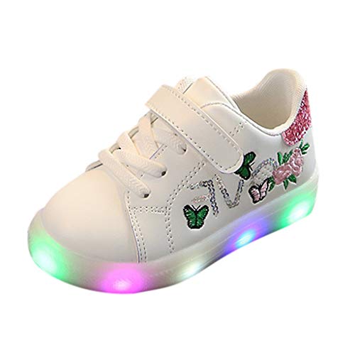 1-6 Años,SO-buts Niños Bebés Niñas Niños Lentejuelas Blancas Bordado Flor Mariposa Luz Led Luminoso Zapatos Deportivos Zapatillas De Deporte (Rosado,20 EU)