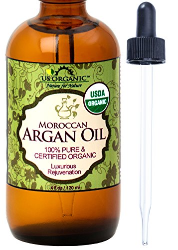 #1 Organic Moroccan Argan Oil ★ USDA Certified Organic,100% Pure & Natural ★ Cold Pressed Virgin, Unrefined ★ Amber Glass Bottle w/ Glass Eye Dropper for Easy Application ★ US Organic ★ (4 oz (120ml)) by US Organic