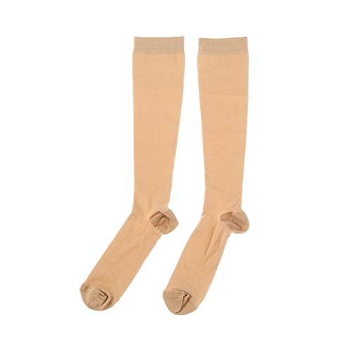 1 par Unisex de compresión Calcetines Largos Presión Prevent varicosas Venas de Las piernas Alivio del Dolor de Rodilla Medias Altas S-XXL (Color : Beige, Size : XXL)