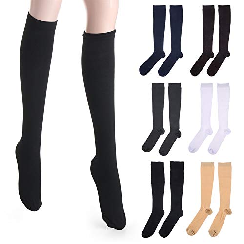 1 par Unisex de compresión Calcetines Largos Presión Prevent varicosas Venas de Las piernas Alivio del Dolor de Rodilla Medias Altas S-XXL (Color : Beige, Size : XXL)