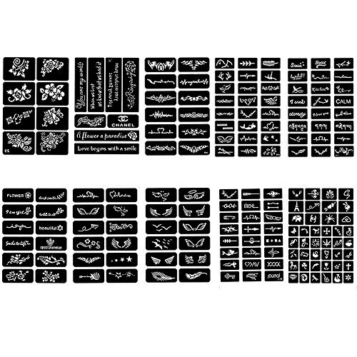 10 Hojas de Plantilla de Tatuaje Temporal,Plantilla de Tatuaje de Brillo Pequeño para Pintura de Arte Corporal, Apto para Hombres Y Mujeres