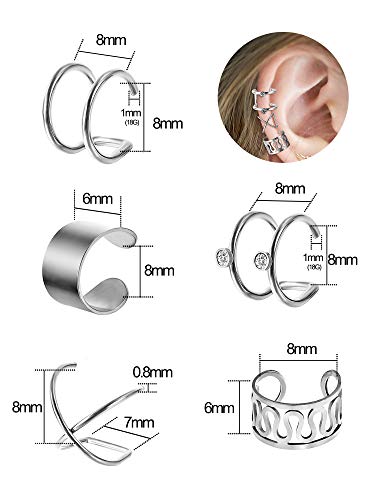 10 Pares de Clips de Cartílago Hélice Puño de Oreja de Acero Inoxidable Pendientes de Cartílago sin Agujero para Materiales de Mujeres Chicas, 5 Estilos (Acero y Dorado Rosado)
