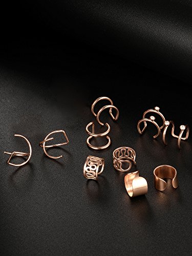 10 Pares de Clips de Cartílago Hélice Puño de Oreja de Acero Inoxidable Pendientes de Cartílago sin Agujero para Materiales de Mujeres Chicas, 5 Estilos (Acero y Dorado Rosado)