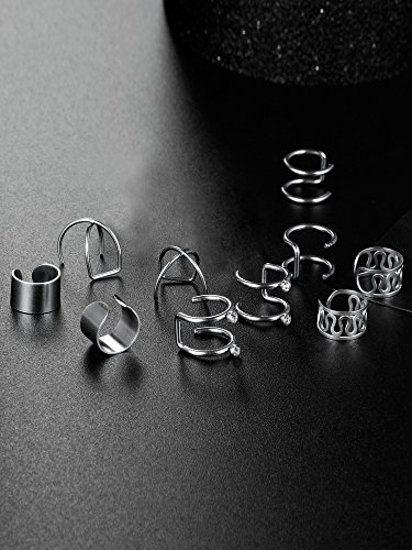 10 Pares de Clips de Cartílago Hélice Puño de Oreja de Acero Inoxidable Pendientes de Cartílago sin Agujero para Materiales de Mujeres Chicas, 5 Estilos (Acero y Dorado Rosado)