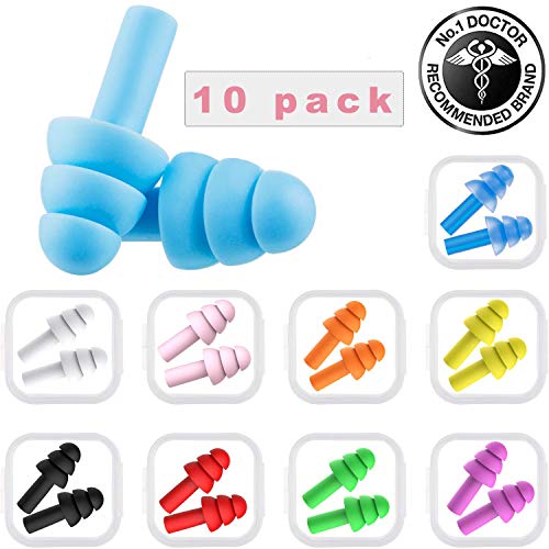 10 Pares de Tapones para los Oídos Tapones para los Oídos de Silicona Cancelación de Ruido Tapones para los Oídos Reutilizables a Prueba de Agua Con Estuche para Nadar y Dormir, 10 Colores Surtidos