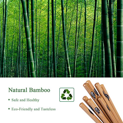 10 Pares Palillos de Bambu Japoneses Chopsticks Reutilizables Lavable con Caja de Regalo Negra para Sushi Cocina Asiática, Pescado