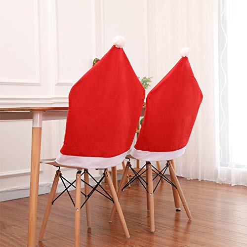 10 piezas de fundas para sillas con gorro de Papá Noel, funda trasera de silla con temática navideña, decoración de mesa de cena roja y blanca para celebraciones de fiestas de Navidad