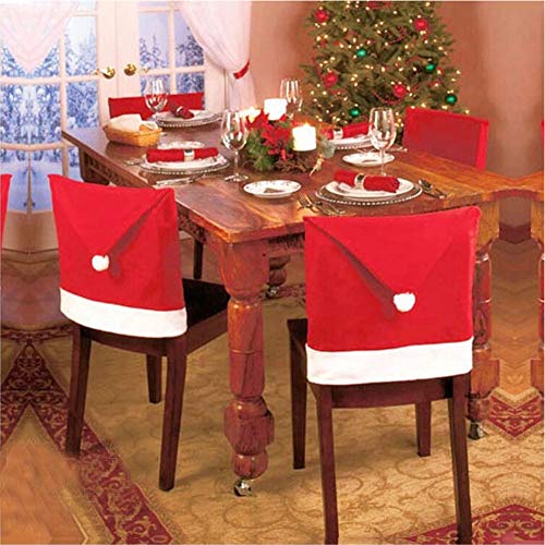 10 piezas de fundas para sillas con gorro de Papá Noel, funda trasera de silla con temática navideña, decoración de mesa de cena roja y blanca para celebraciones de fiestas de Navidad