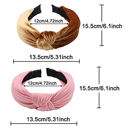 10 piezas Diademas de nudo de punto de terciopelo, Banda elástica de pelo ancho Turbante Cinta antideslizante Diademas anudadas para mujer Chica
