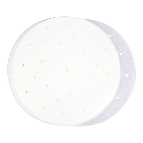 100 Count perforado pergamino papel Liners – Olla vaporera de bambú papel de pergamino para ollas de (25,4 cm, bambú y aire freidoras, color blanco