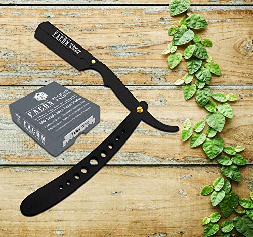 100 Cuchillas + Facón Profesional Clásico Borde Recto Barbero Navaja Afeitar - Precisa Shave Prima Calidad - incl. Guía de Instrucciones Paso a Paso