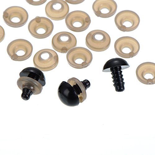 100 Piezas 6 a 12 mm Ojos de Seguridad de Plástico Ojos Sólidos Negros con Arandelas para Oso de Peluche, Oso, Muñeca, Marioneta y Manualidades