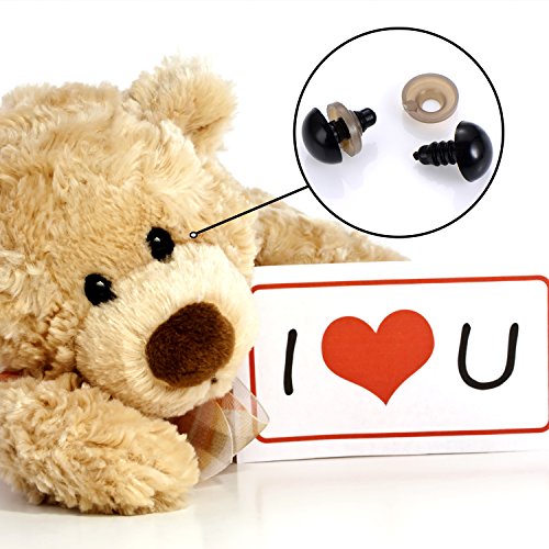 100 Piezas 6 a 12 mm Ojos de Seguridad de Plástico Ojos Sólidos Negros con Arandelas para Oso de Peluche, Oso, Muñeca, Marioneta y Manualidades