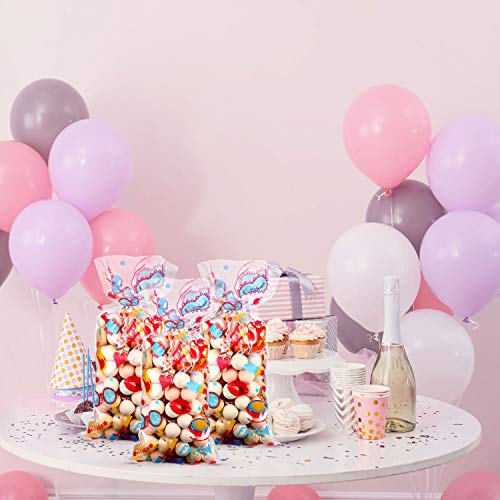 100 Piezas Bolsas de Dulces de Cumpleaños de Maquillaje Spa de Niños Bolsa de Papel Celofán de Plástico Transparente con 100 Precintos Plateados para Niñas Decoración de Fiesta