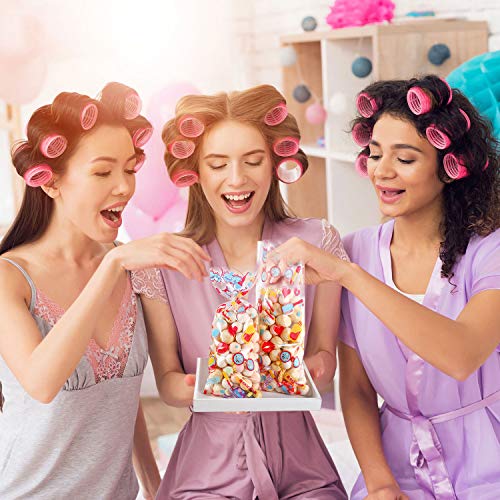 100 Piezas Bolsas de Dulces de Cumpleaños de Maquillaje Spa de Niños Bolsa de Papel Celofán de Plástico Transparente con 100 Precintos Plateados para Niñas Decoración de Fiesta