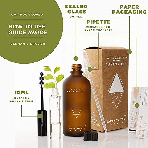 100% puro orgánico aceite de ricino. hexano libre, prensado en frío, no OMG para el cabello, pestañas y cejas crecimiento. Reparación pelo, hidrata la piel y labios. 3,4 oz – por tierra a usted