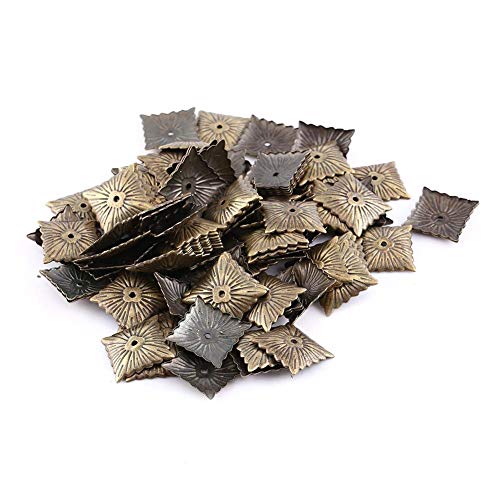 100 unids Uñas de tapicería de la vendimia, muebles clavos pernos Surtido Kit Sofá Calzado de la puerta Perno decorativo Pernos de tapicería antiguos Etiquetas de metal de bronce Etiquetas(21 * 21 mm)