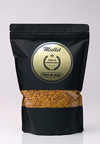 1000 gr - Miellet - Polen de abeja certificado 100% de origen español. Rico en proteínas, vitaminas B1, B3, minerales, omega-3, fuente de fibras, cobre, manganeso y fósforo.