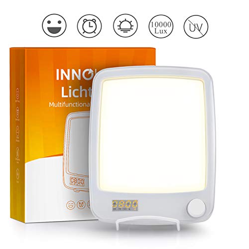 10000 Lux LED Luz Despertador Lámpara, Wake up Light con Simulación del Amanecer, 20 Niveles de Brillo libres de UV, Adaptador y Soporte Plegable Incluido - INNObeta Lichtopia