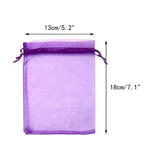 100pcs Bolsas de Organza de Regalo 13x18cm Bolsitas de Organza Grande para Fiesta de Boda, Joyas (morado)