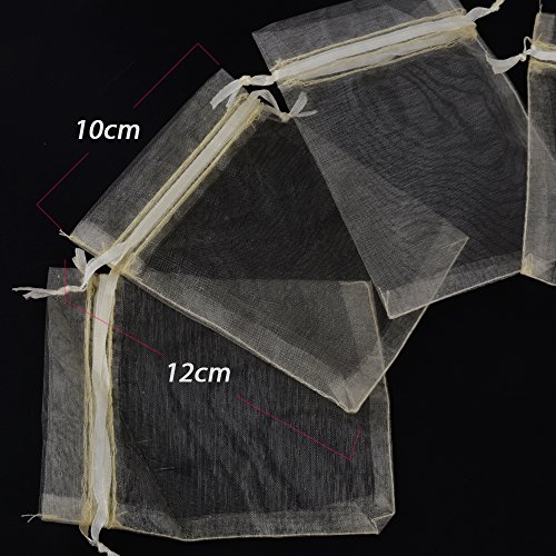 100x Bolsas de Organza Regalo Marfil (10x12cm) Bolsitas para Caramelos Recuerdos Invitados de Boda Fiesta Cumpleaños Navidad Halloween