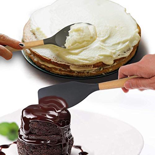 11 Piezas Utensilios Cocina de Silicona,Resistentes Al Calor Espátulas de Cocina Antiadherente con Mango de Madera, Cuchara sin BPA (verde)
