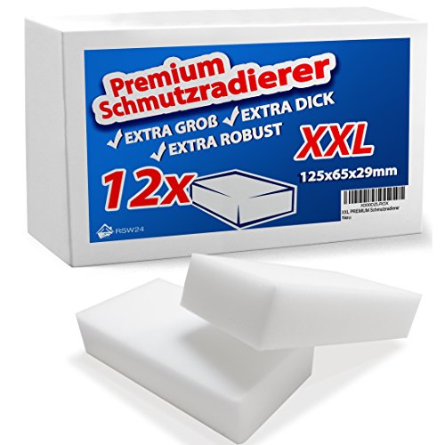 12 count RSW24® PREMIUM Magic Eraser XXL - 12,5 x 2,9 x 6,5 cm - Borre las marcas con la esponja milagro fácil y completamente ( Coches , llantas más limpio , paño de limpieza , trapos de limpieza de la esponja para la limpieza , limpieza de zapatos wallp