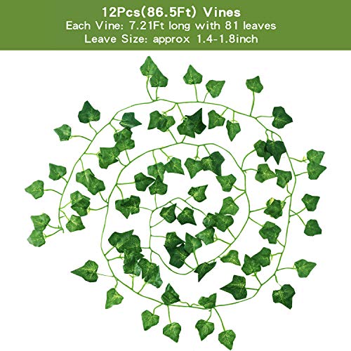 12 Pack Plantas Artificial Decoración Hojas, Hiedra Artificial 26m Garland Plants Hanging Wedding Garland Fake Follaje Flores Inicio Cocina Jardín Oficina Decoración