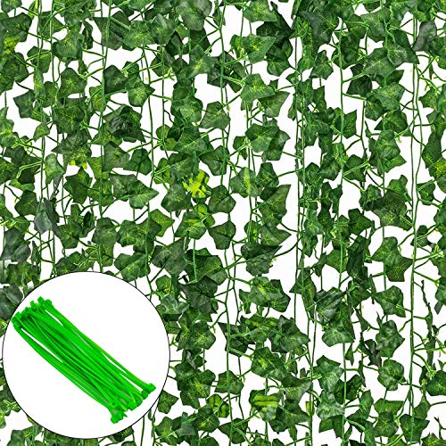 12 Pack Plantas Artificial Decoración Hojas, Hiedra Artificial 26m Garland Plants Hanging Wedding Garland Fake Follaje Flores Inicio Cocina Jardín Oficina Decoración