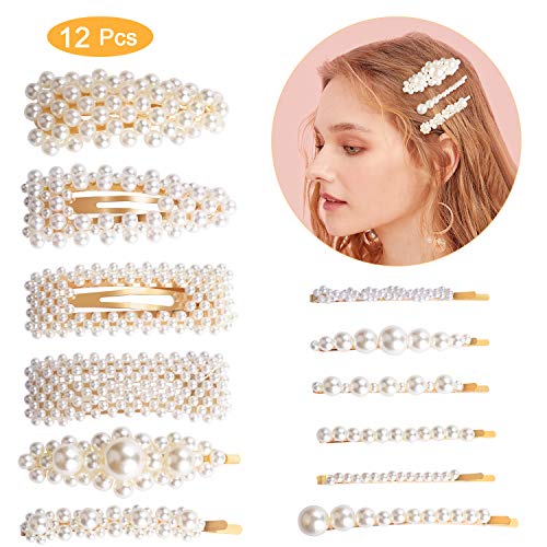 12 Pcs Clip de pelo perlas, Winpok Moda Clips de Pelo, Perlas Clips de Pelo Decorativos, para el Cabello Pasadores de Pelo para Mujer y Niña
