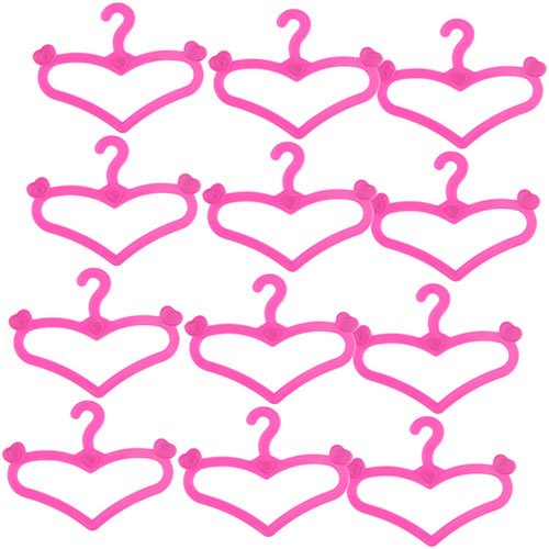 12 perchas para prendas de muñeca con forma de corazón, de 6 cm, color rosa, Rancom Style